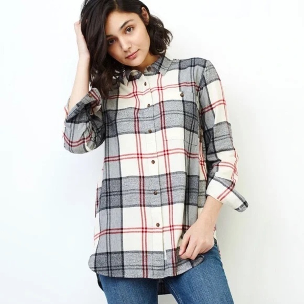 ROOTS Cabin Smoke Lake Cotton Flannel Plaid Button Front Shirt S